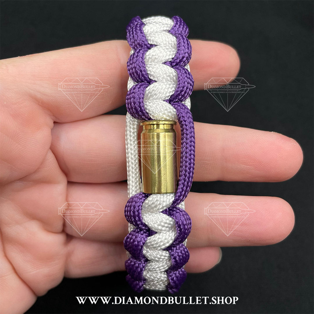 Armband mit Patronenhülse und Paracord lila-weiß